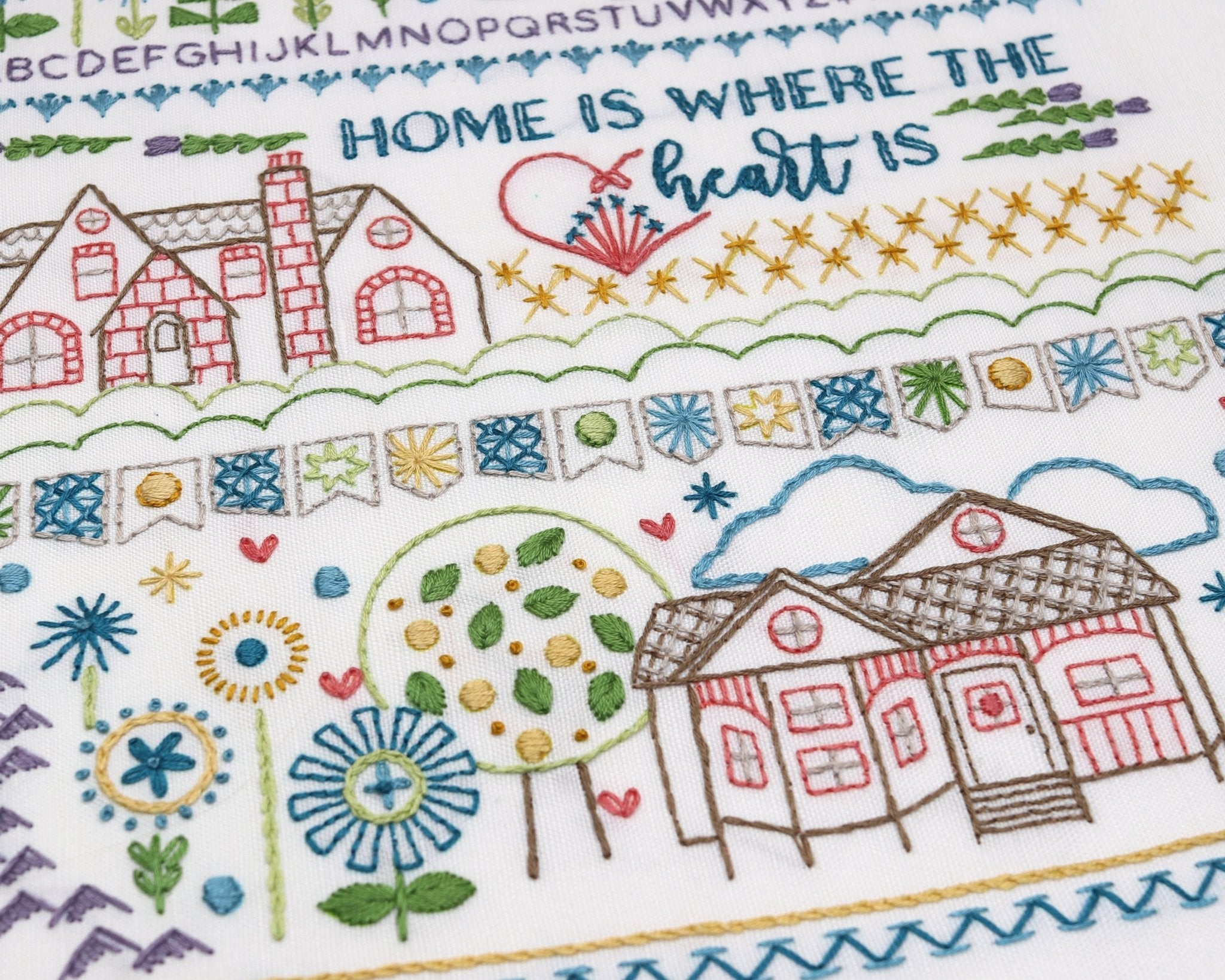 Home Sampler Printed Fabric Pattern - Stitched Stories