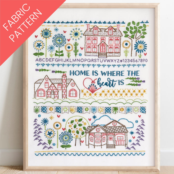 Home Sampler Printed Fabric Pattern - Stitched Stories