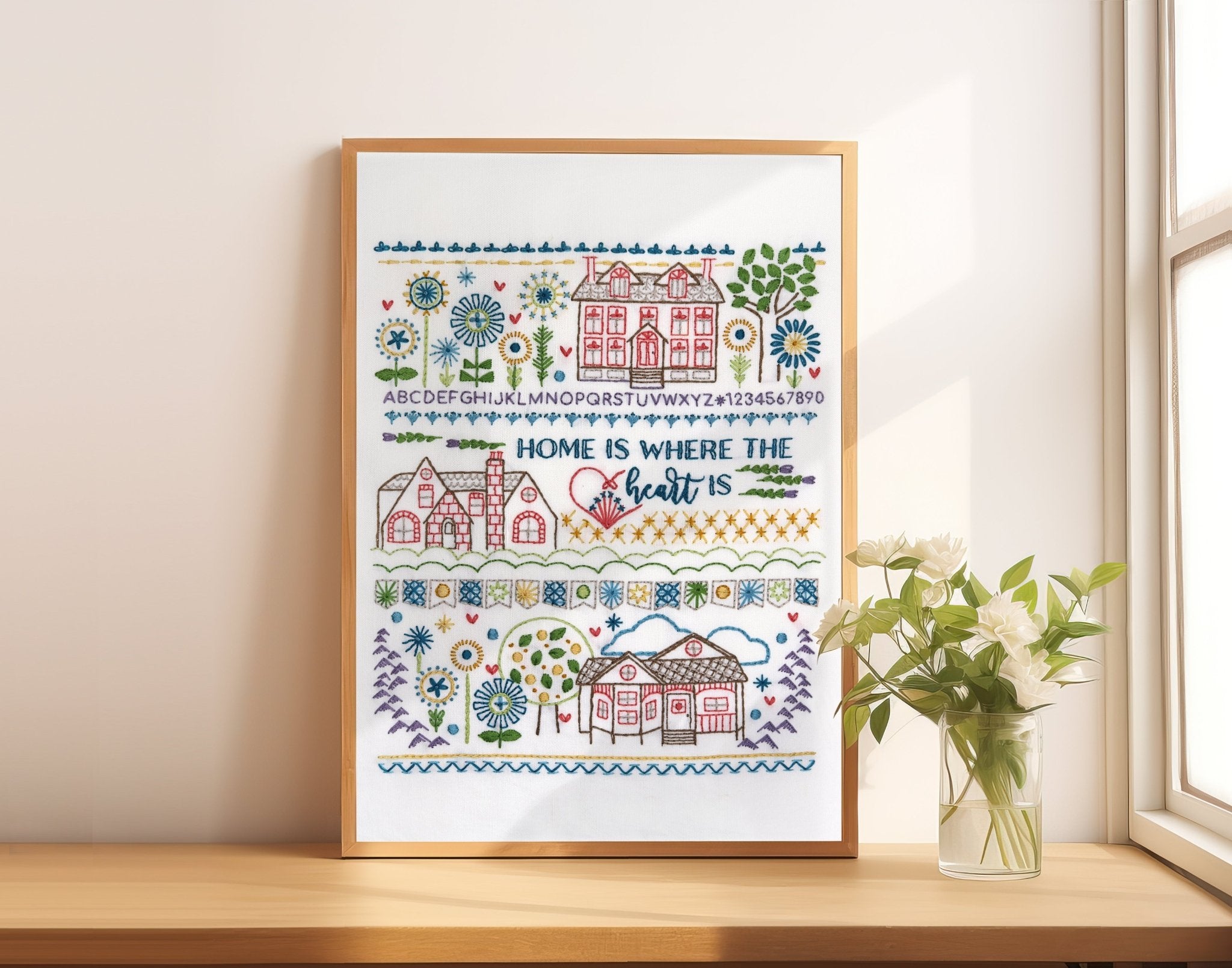 Home Sampler Printed Fabric Pattern - Stitched Stories