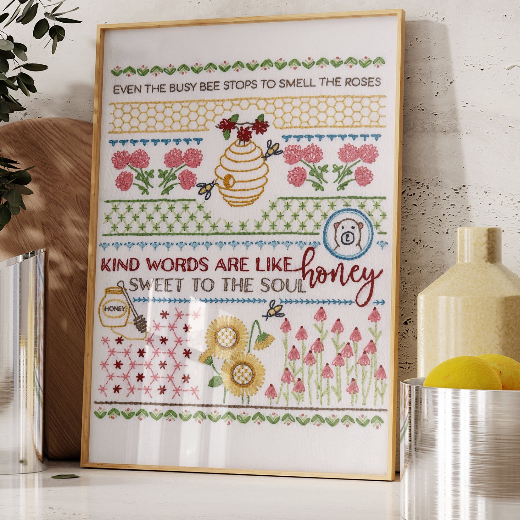 Honey Bee Sampler Printed Fabric Pattern - Stitched Stories