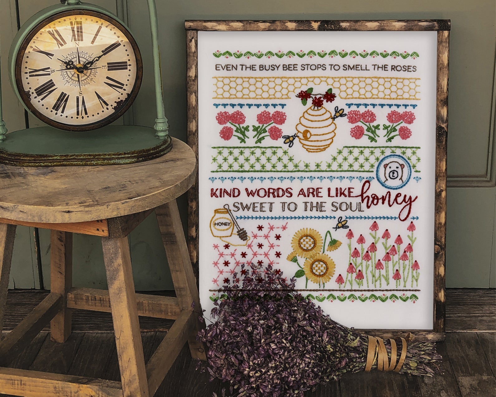 Honey Bee Sampler Printed Fabric Pattern - Stitched Stories