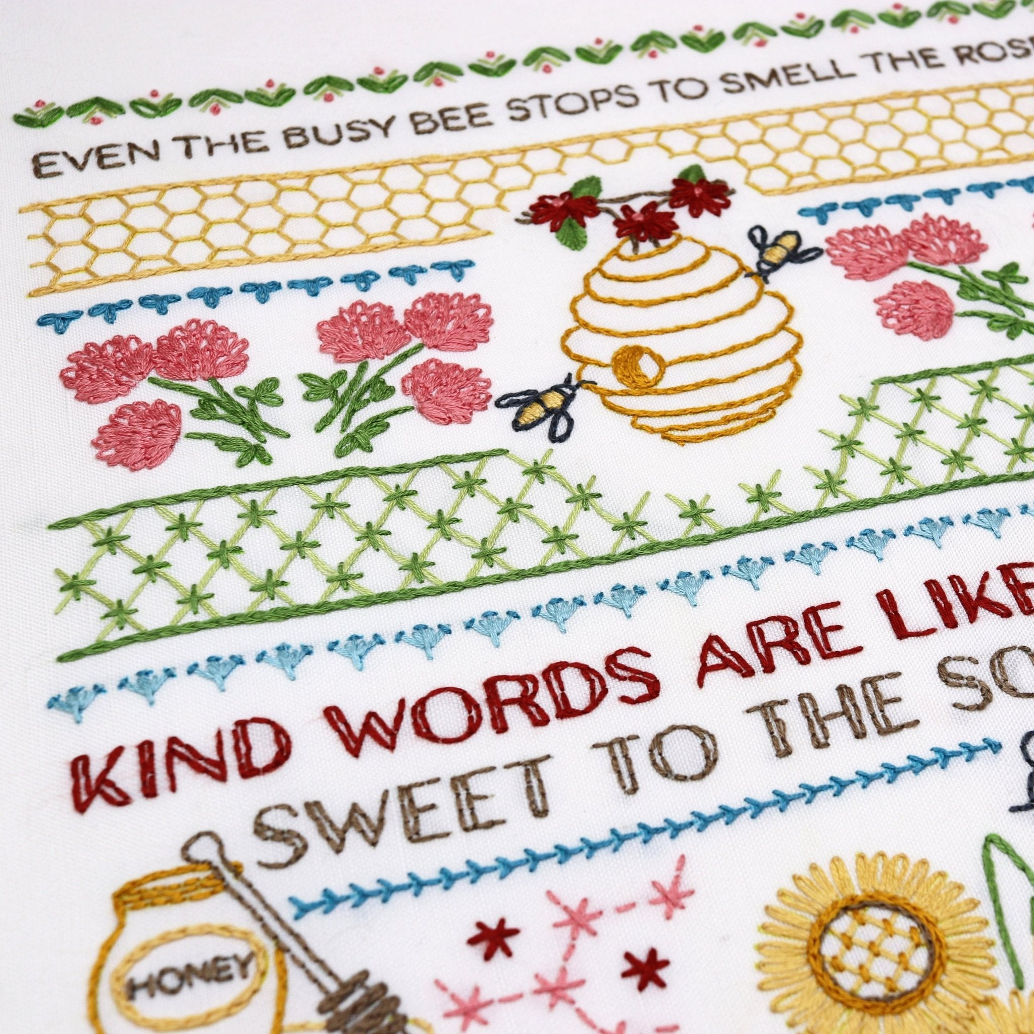 Honey Bee Sampler Printed Fabric Pattern - Stitched Stories