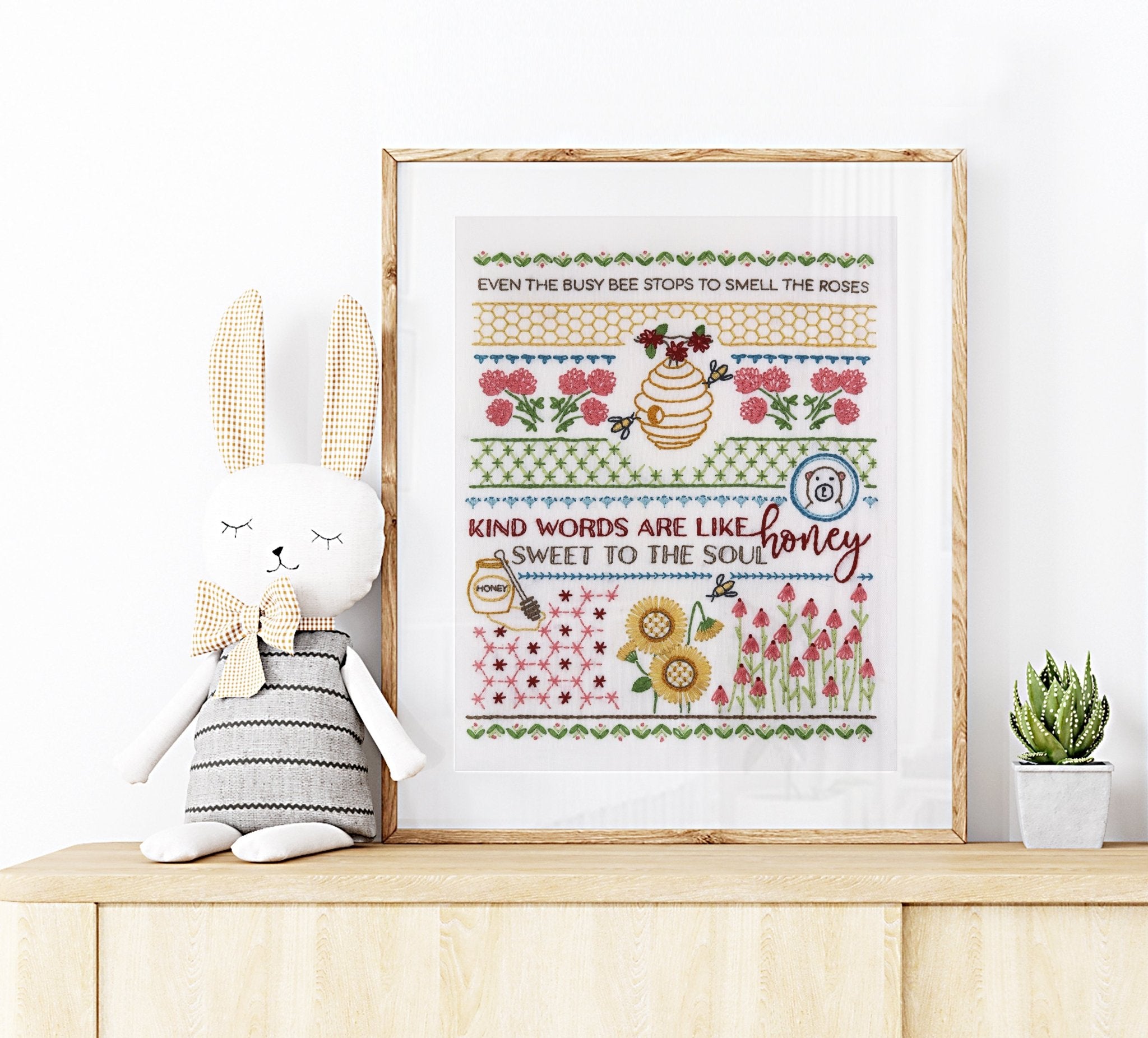 Honey Bee Sampler Printed Fabric Pattern - Stitched Stories