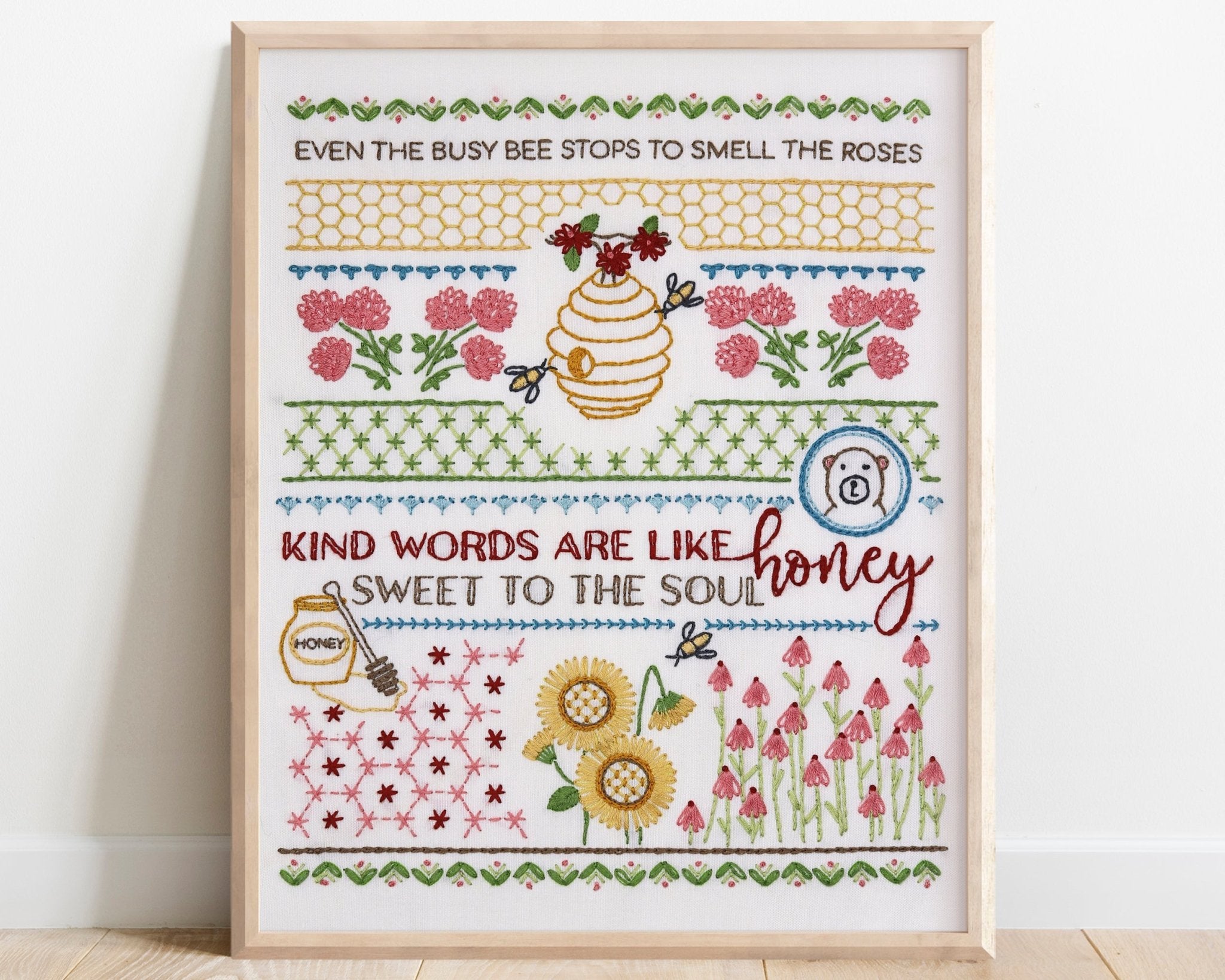 Honey Bee Sampler Printed Fabric Pattern - Stitched Stories