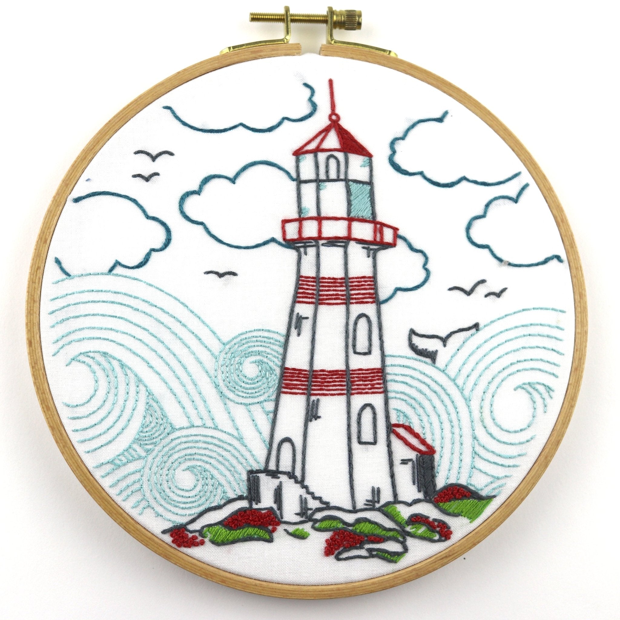 Lighthouse Ocean Embroidery Kit by Stitched Stories, 8 in, Cotton