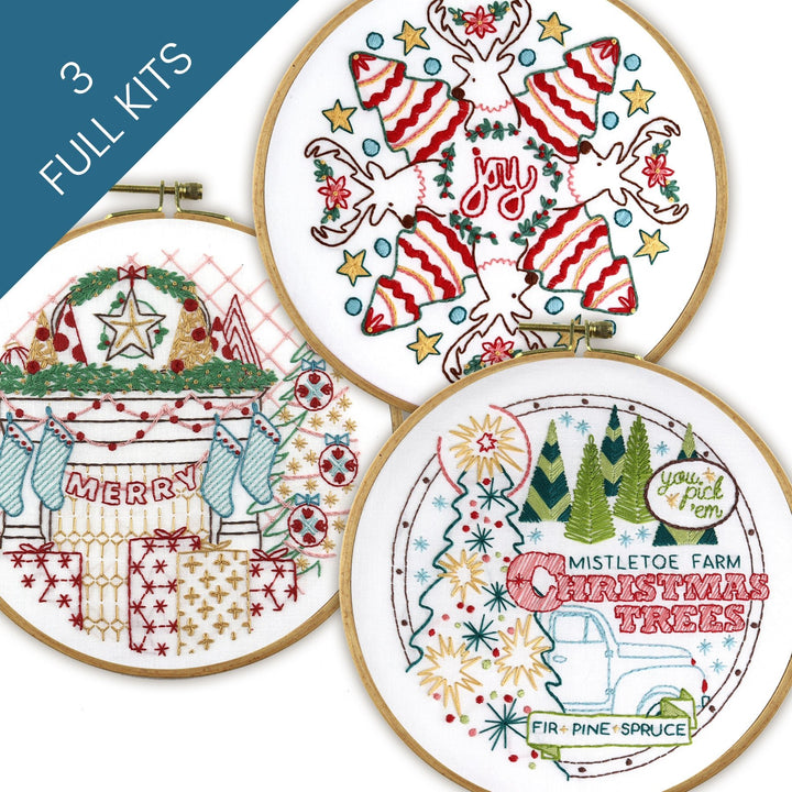 Merry & Bright Embroidery Kit Bundle of 3 - Stitched Stories