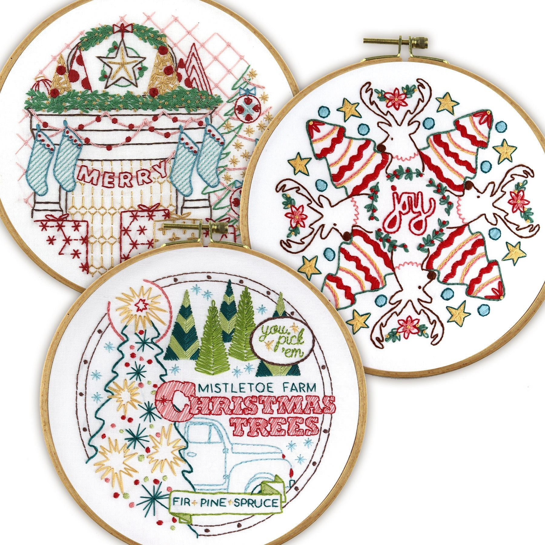 Merry & Bright Embroidery Kit Bundle of 3 - Stitched Stories