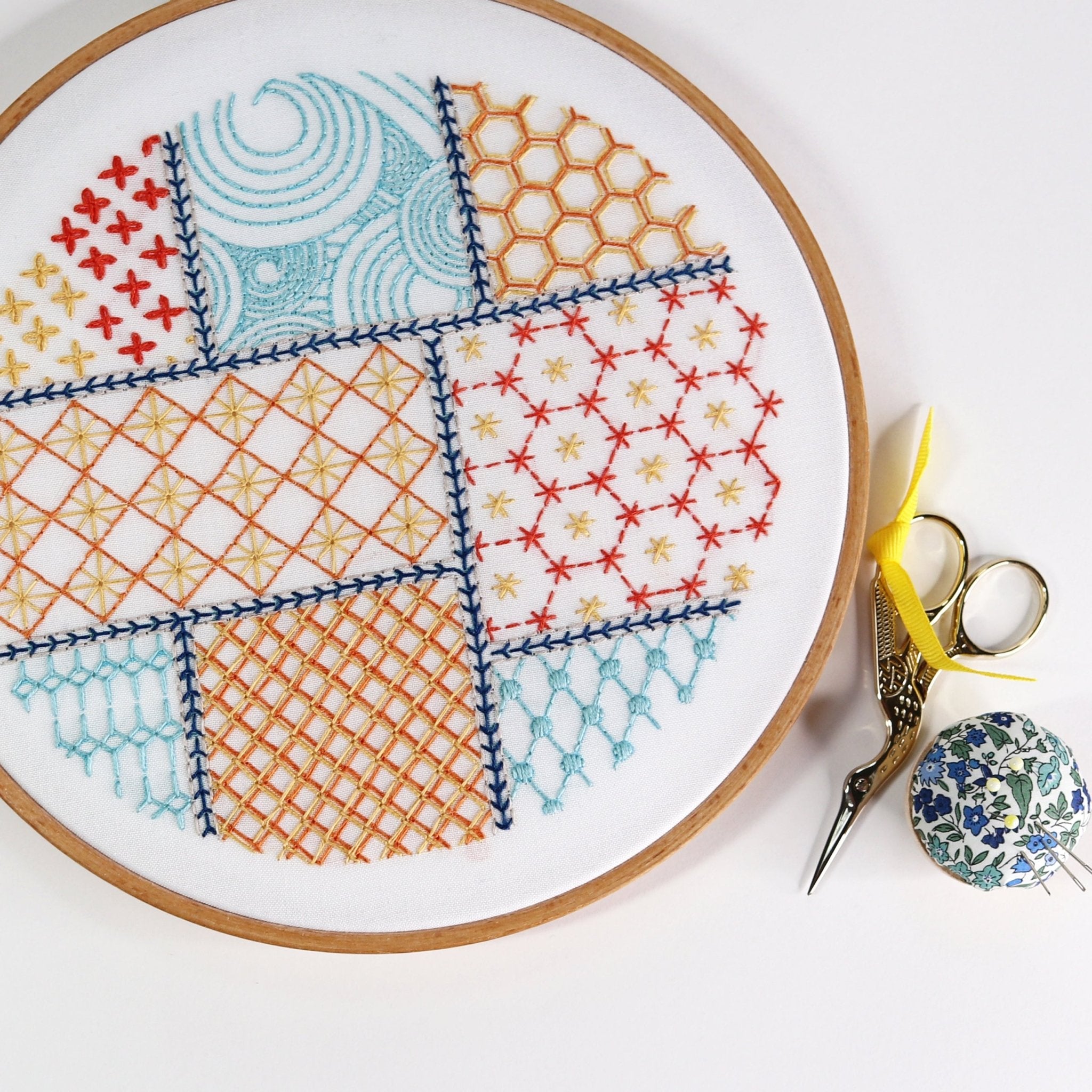 Patchwork Quilt Embroidery Pattern Pre Printed Fabric Panel