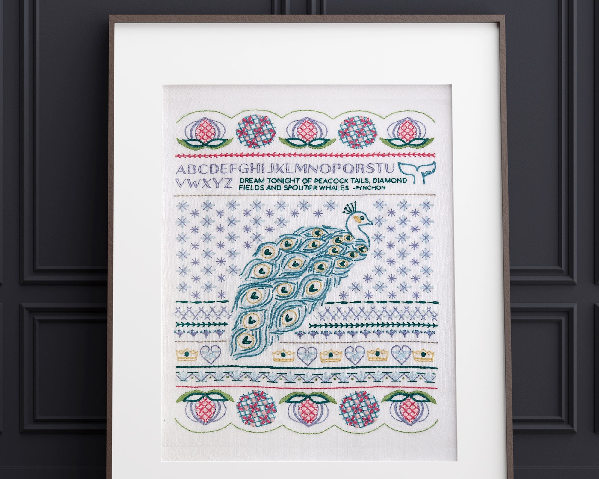 Peacock Dreams Sampler Printed Fabric Pattern - Stitched Stories