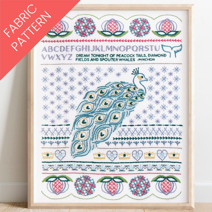 Peacock Dreams Sampler Printed Fabric Pattern - Stitched Stories
