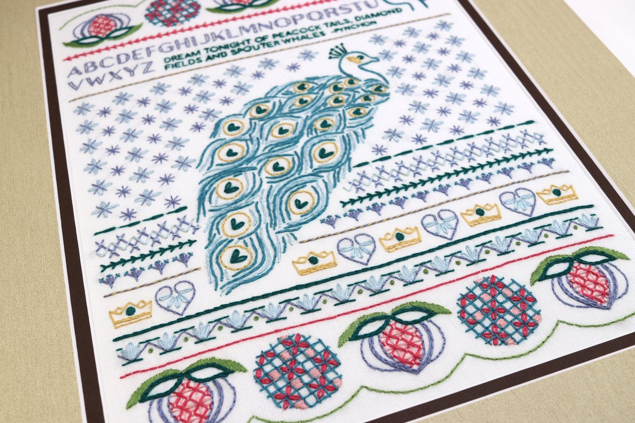 Peacock Dreams Sampler Printed Fabric Pattern - Stitched Stories