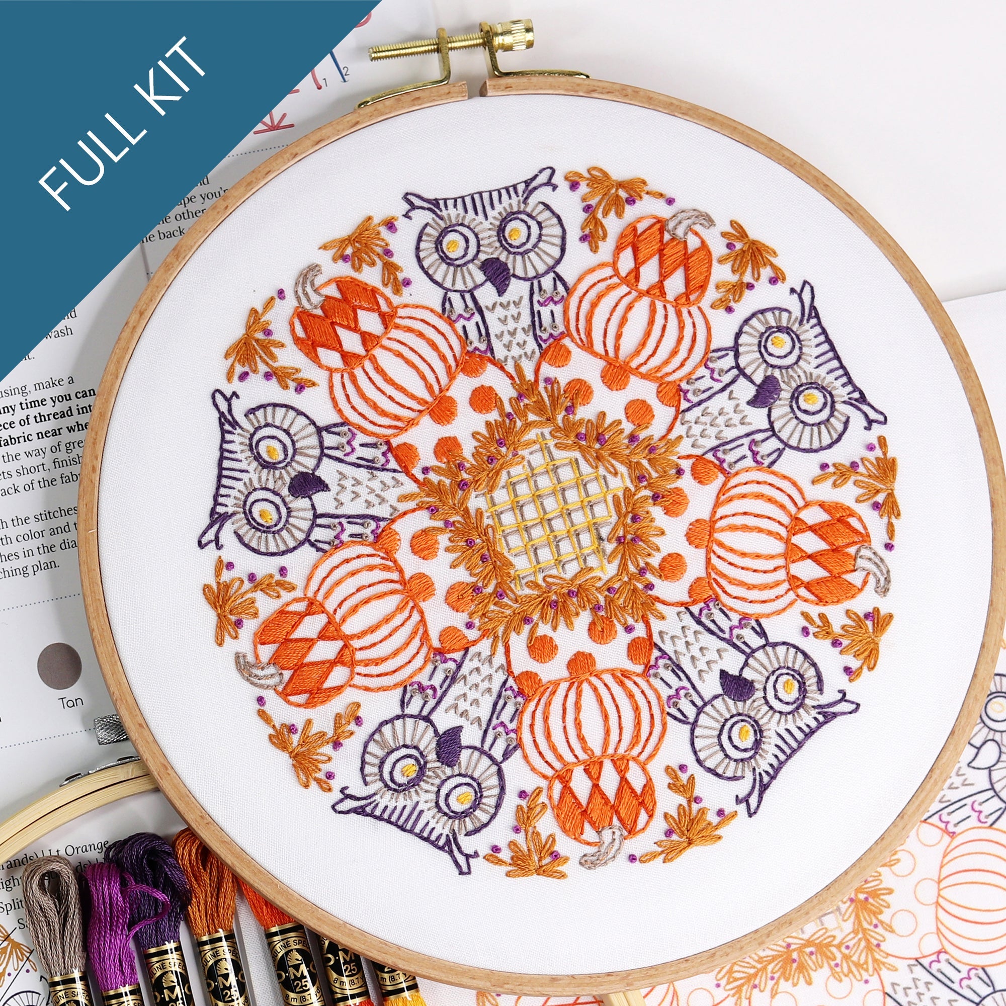 Pumpkins and Owls Embroidery Kit - Stitched Stories