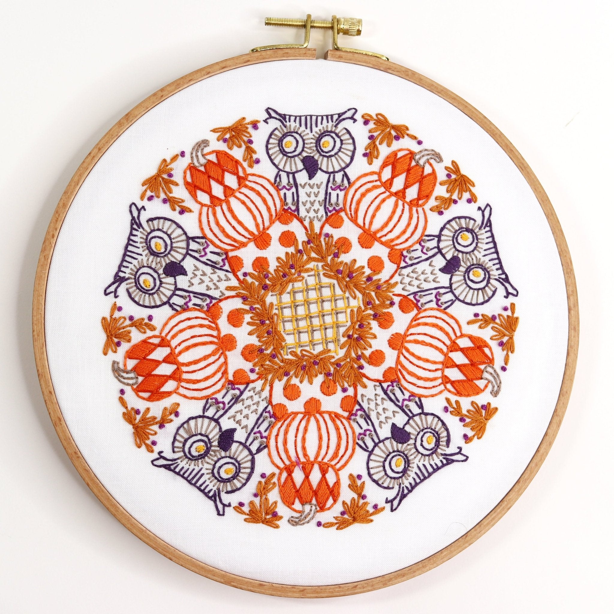 Pumpkins and Owls Printed Fabric Pattern - Stitched Stories