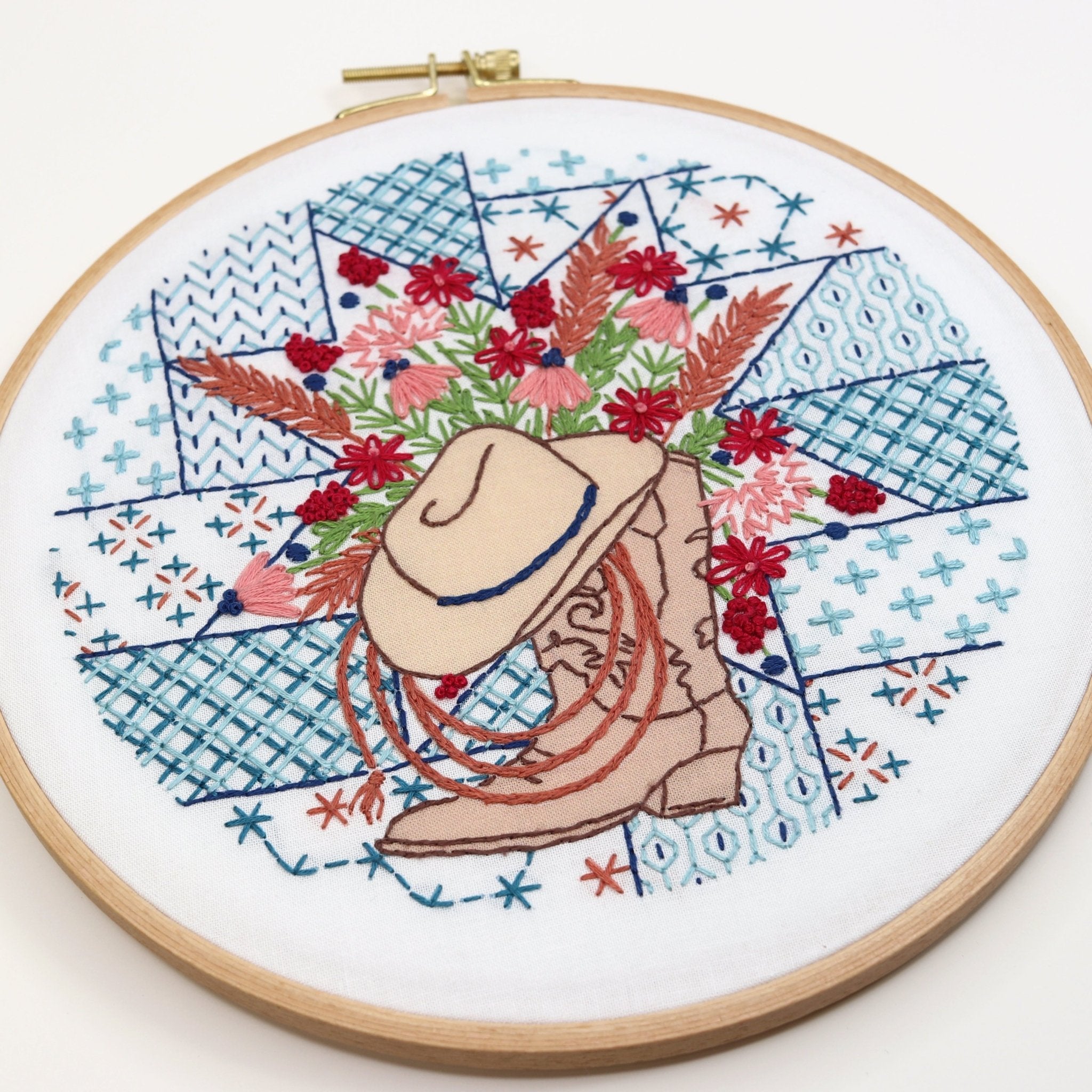 Quiltin' Cowgirl Embroidery Kit - Stitched Stories