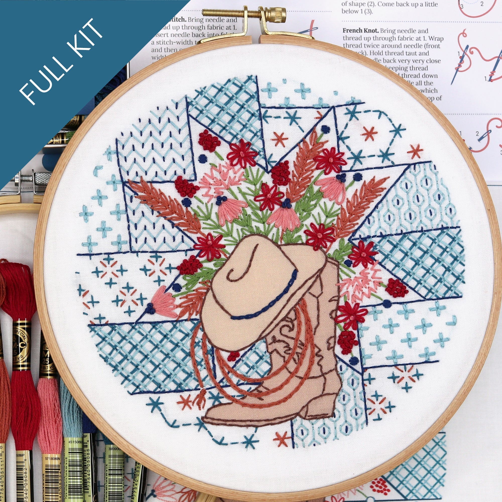 Quiltin' Cowgirl Embroidery Kit - Stitched Stories