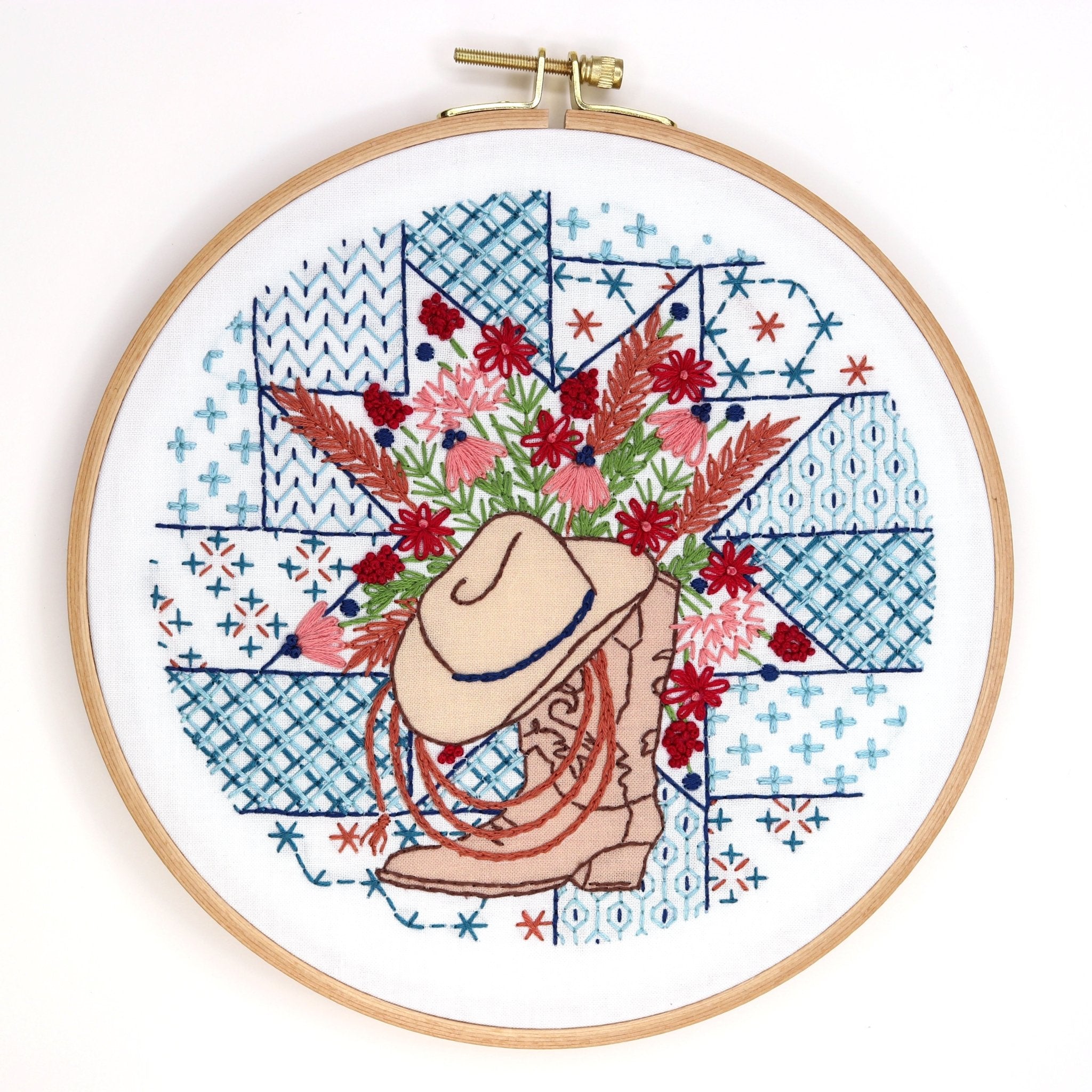 Quiltin' Cowgirl Embroidery Kit - Stitched Stories