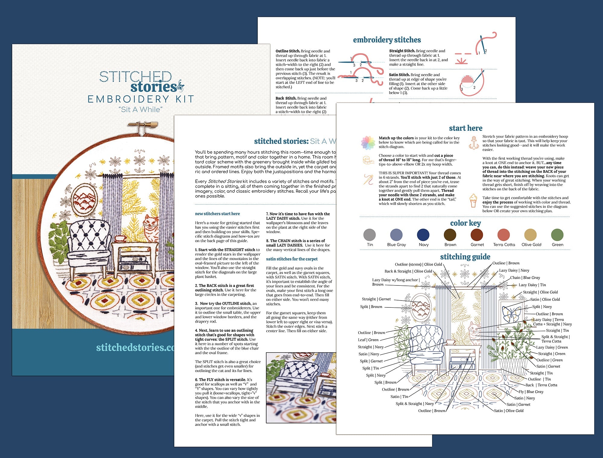 Sit A While Embroidery Kit - Stitched Stories