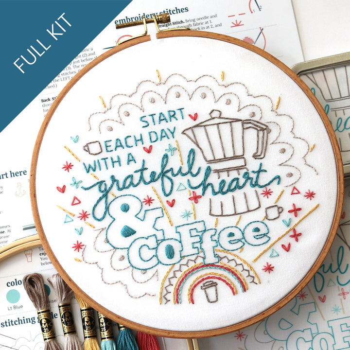 Start With Coffee Embroidery Kit - Stitched Stories