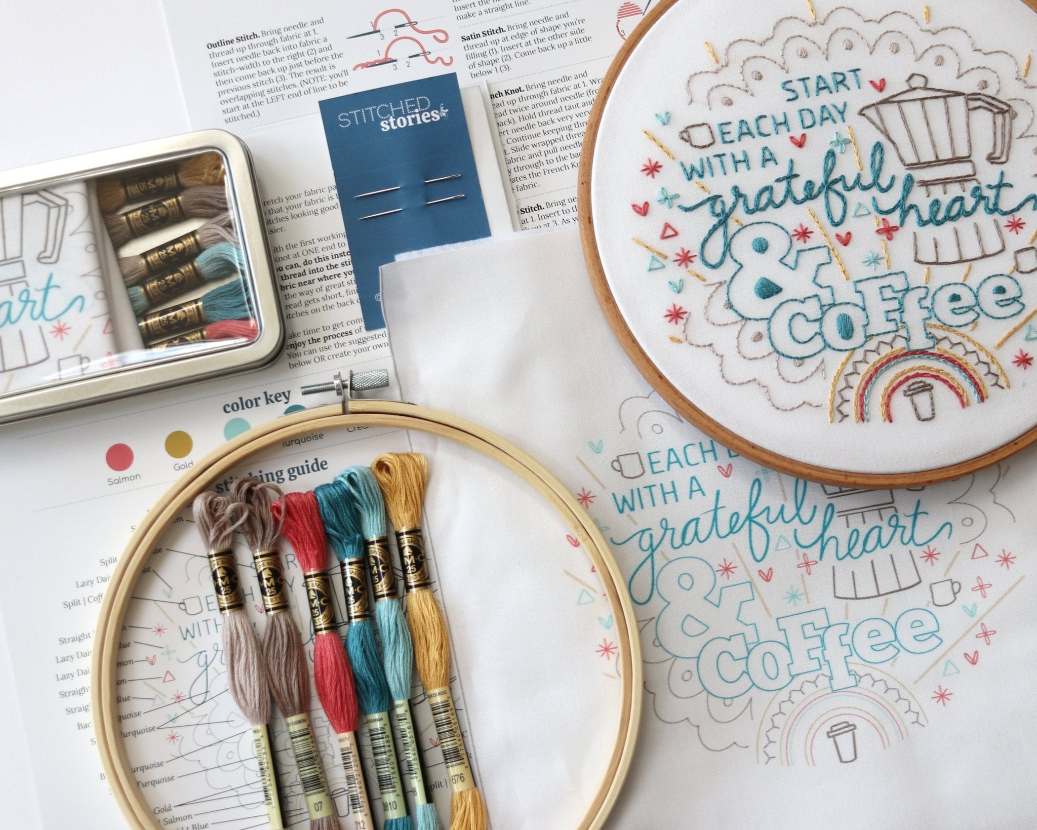 Start With Coffee Embroidery Kit - Stitched Stories