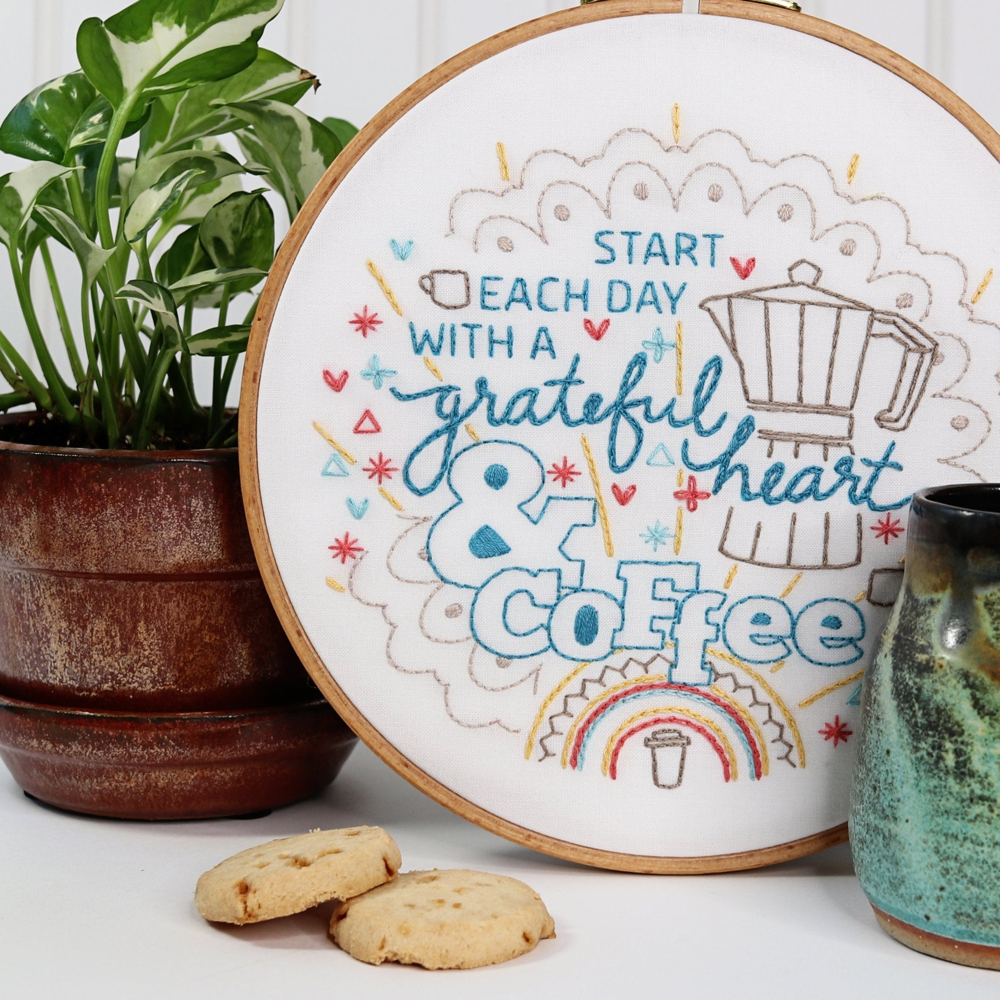 Start With Coffee Embroidery Kit - Stitched Stories