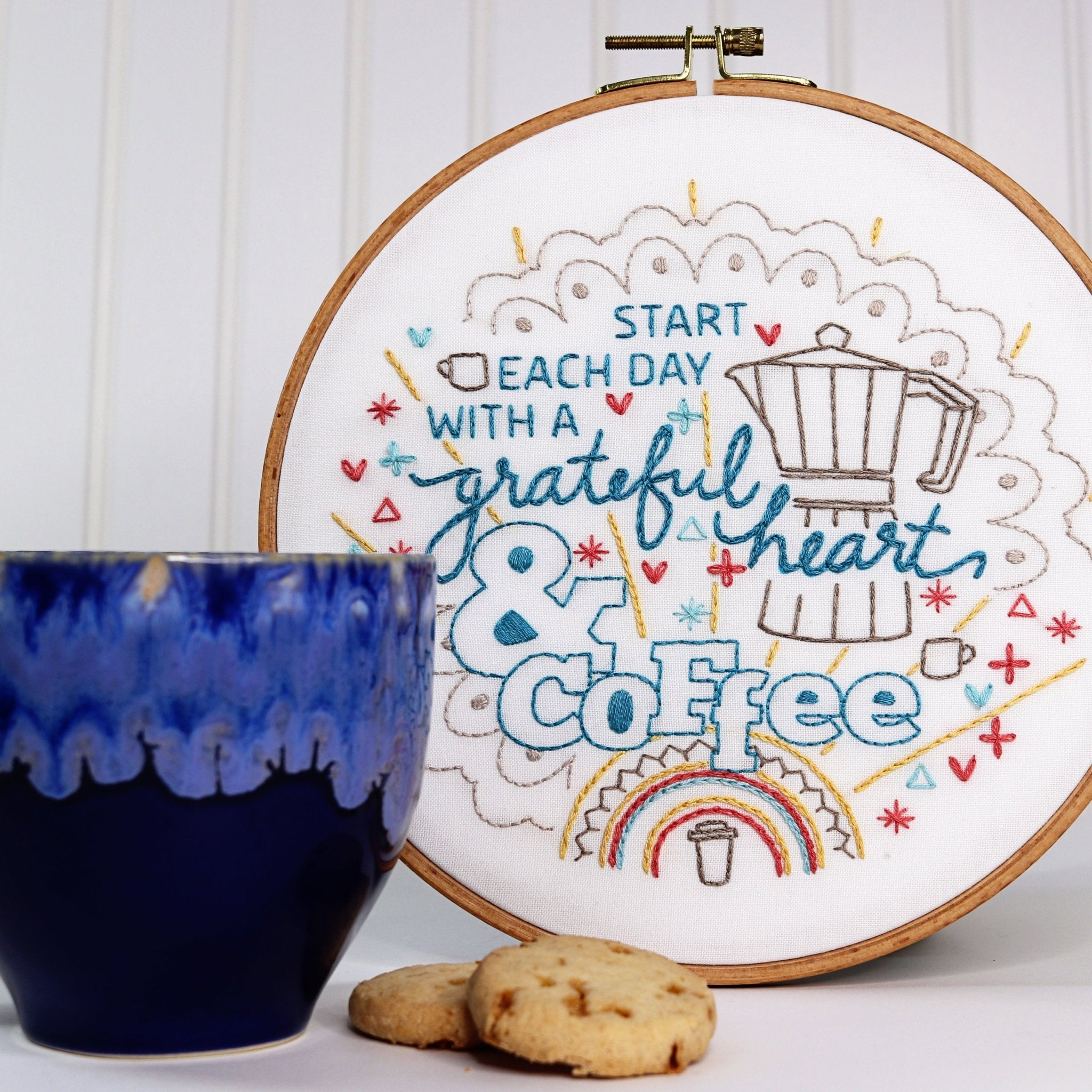 Start With Coffee Embroidery Kit - Stitched Stories