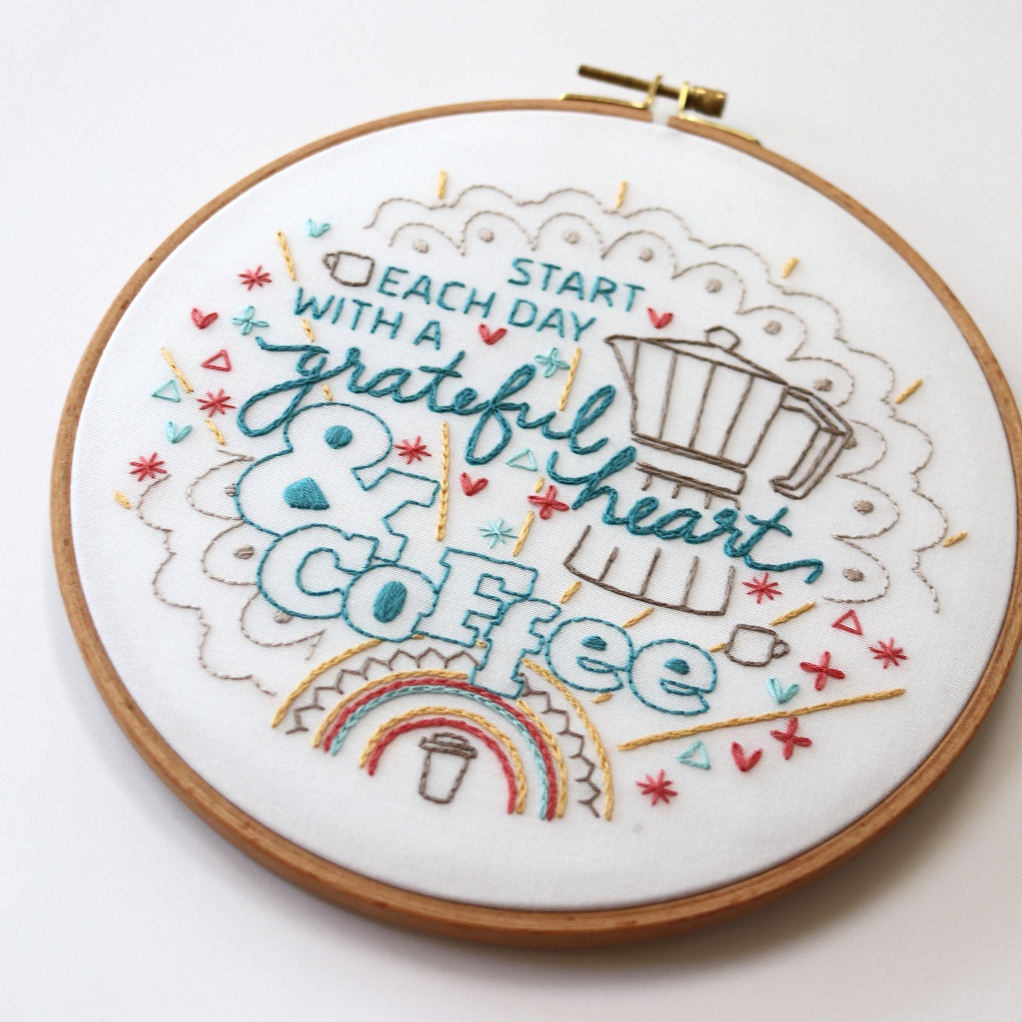 Start With Coffee Embroidery Kit - Stitched Stories