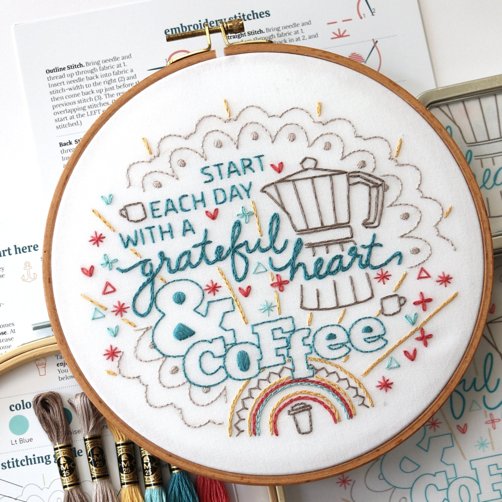 Start With Coffee Embroidery Kit - Stitched Stories