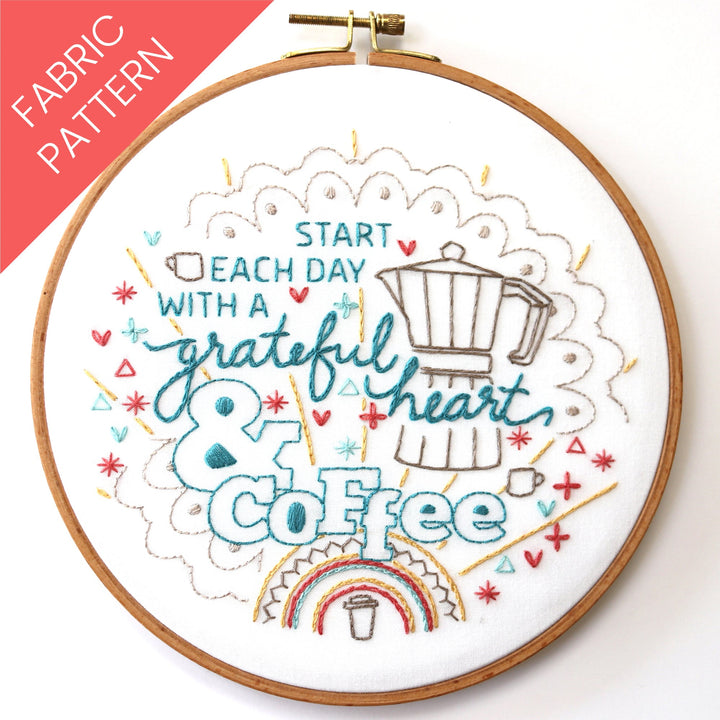 Start with Coffee Printed Fabric Pattern - Stitched Stories