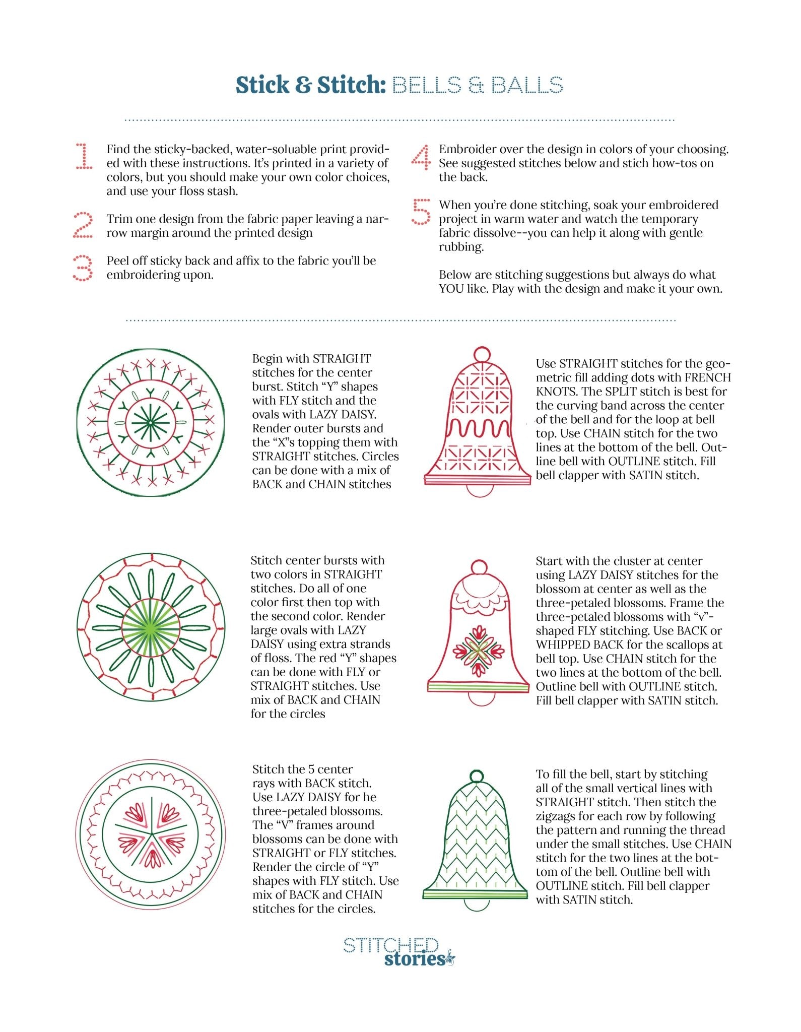 Stick & Stitch Motifs: Bells & Balls Holiday Ornaments - Stitched Stories