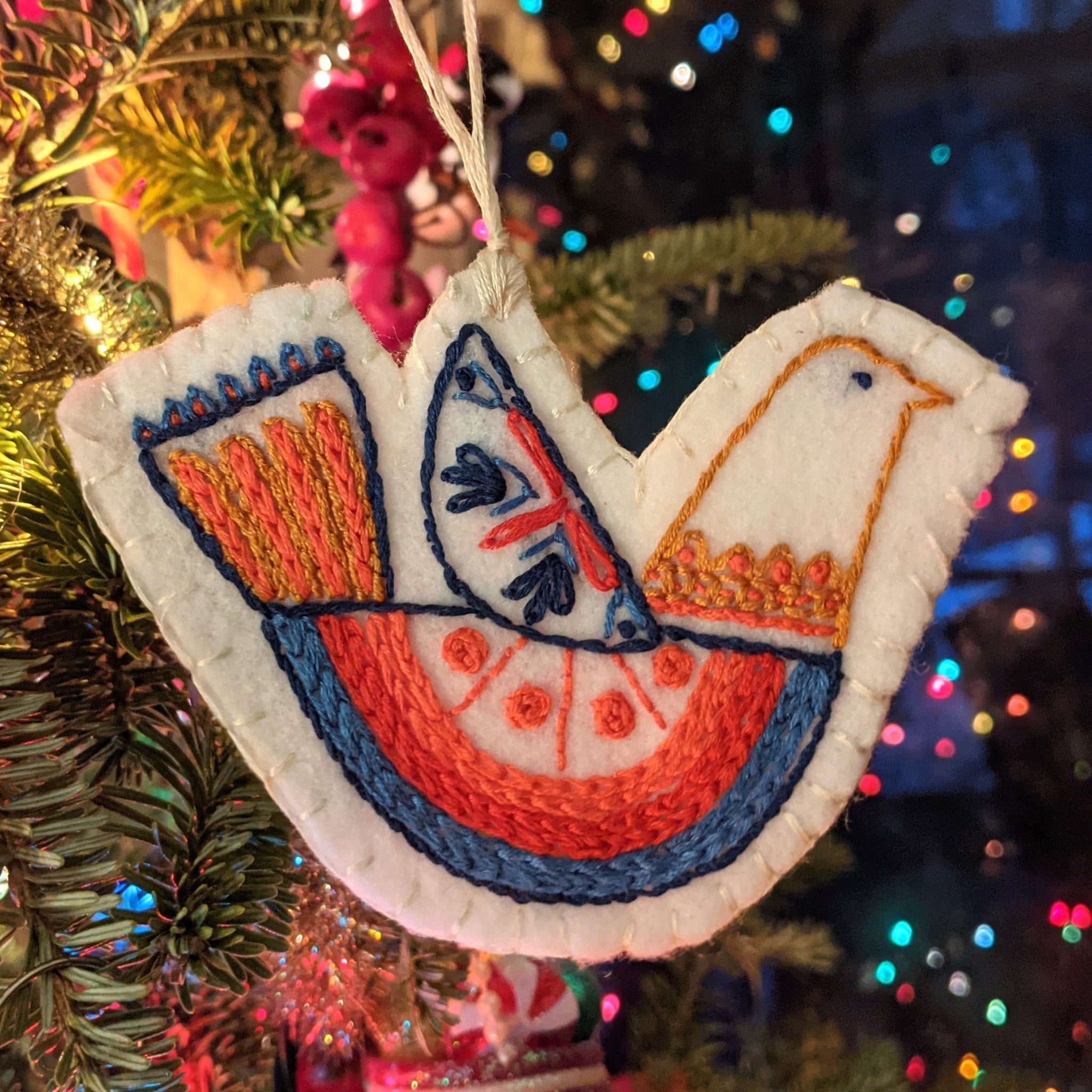 Stick & Stitch Motifs: Folk-Art Bird Ornaments - Stitched Stories
