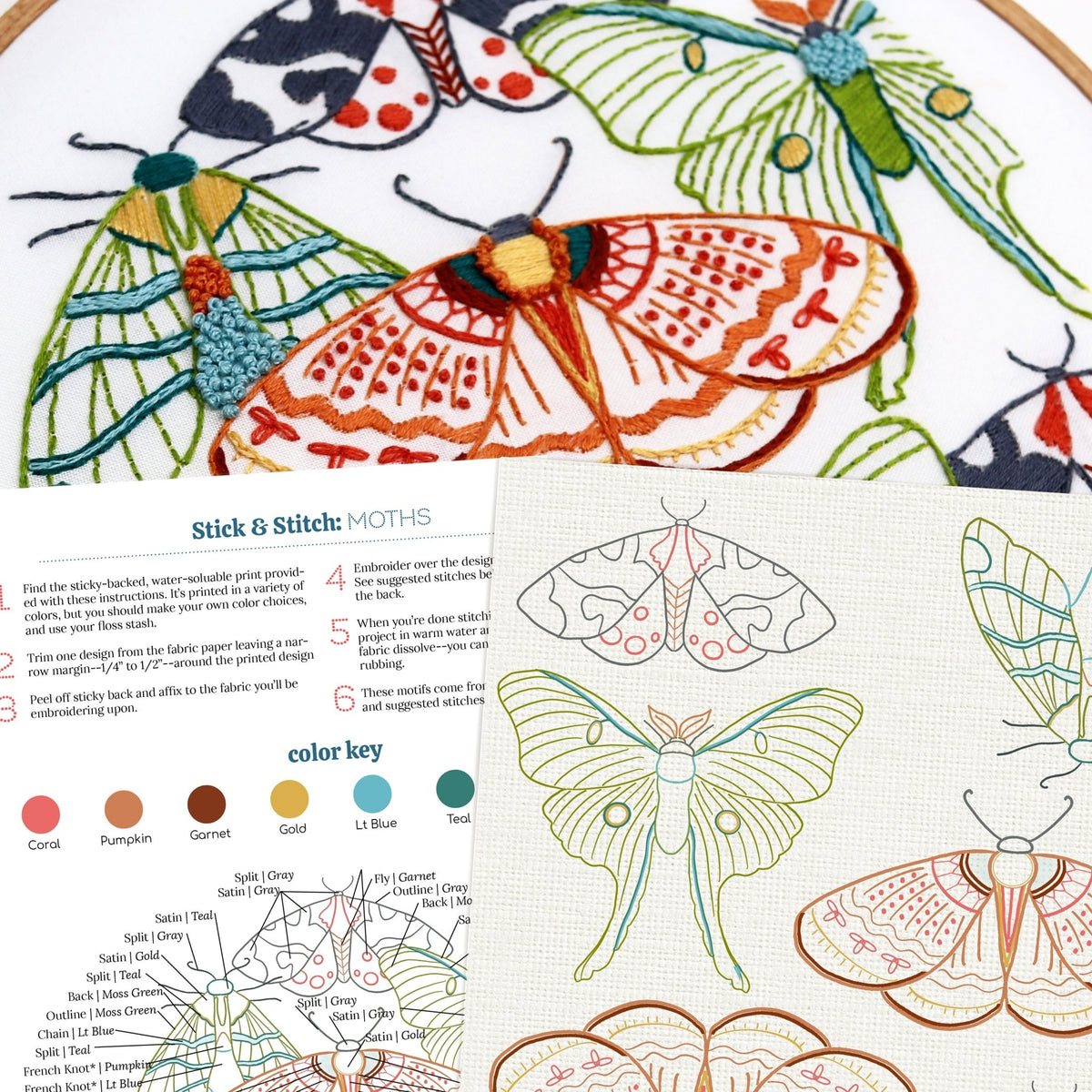 Sitka Moth Pattern Stick and Stitch Embroidery Pattern Moths, Sulky, Stitched Stories, 8.5 ...