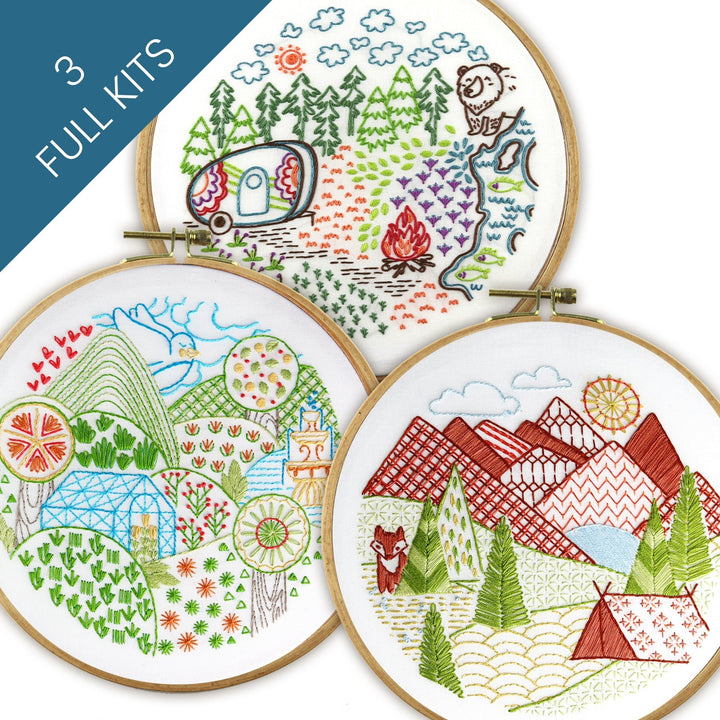 Summer Landscapes Embroidery Kit Bundle of 3 - Stitched Stories