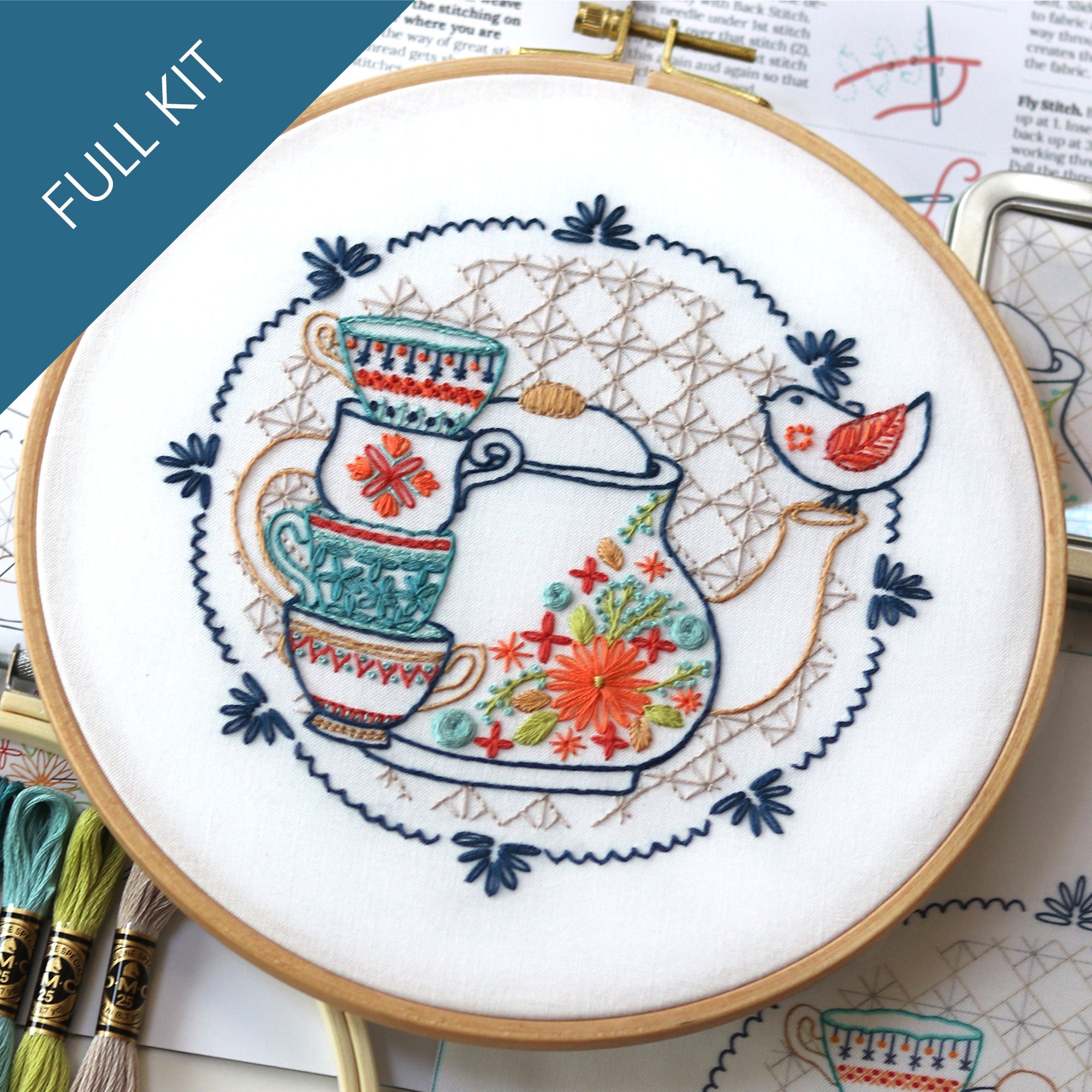 Tea Party Embroidery Kit - Stitched Stories